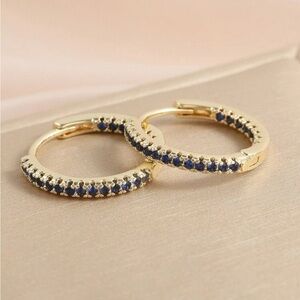 Blue Stone Huggie Earrings